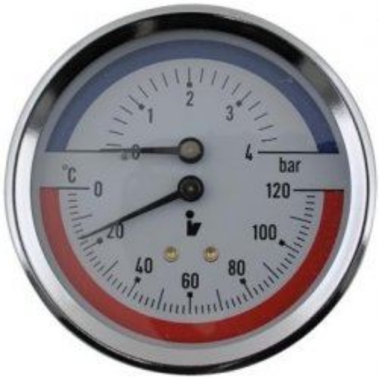 Obrázek Termomanometr 0-4 bar, 0-120°C, zadní vývod 1/2"